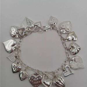 Vintage JCM Mauritius 925 Elegant Silver Heart Charm Bracelet
